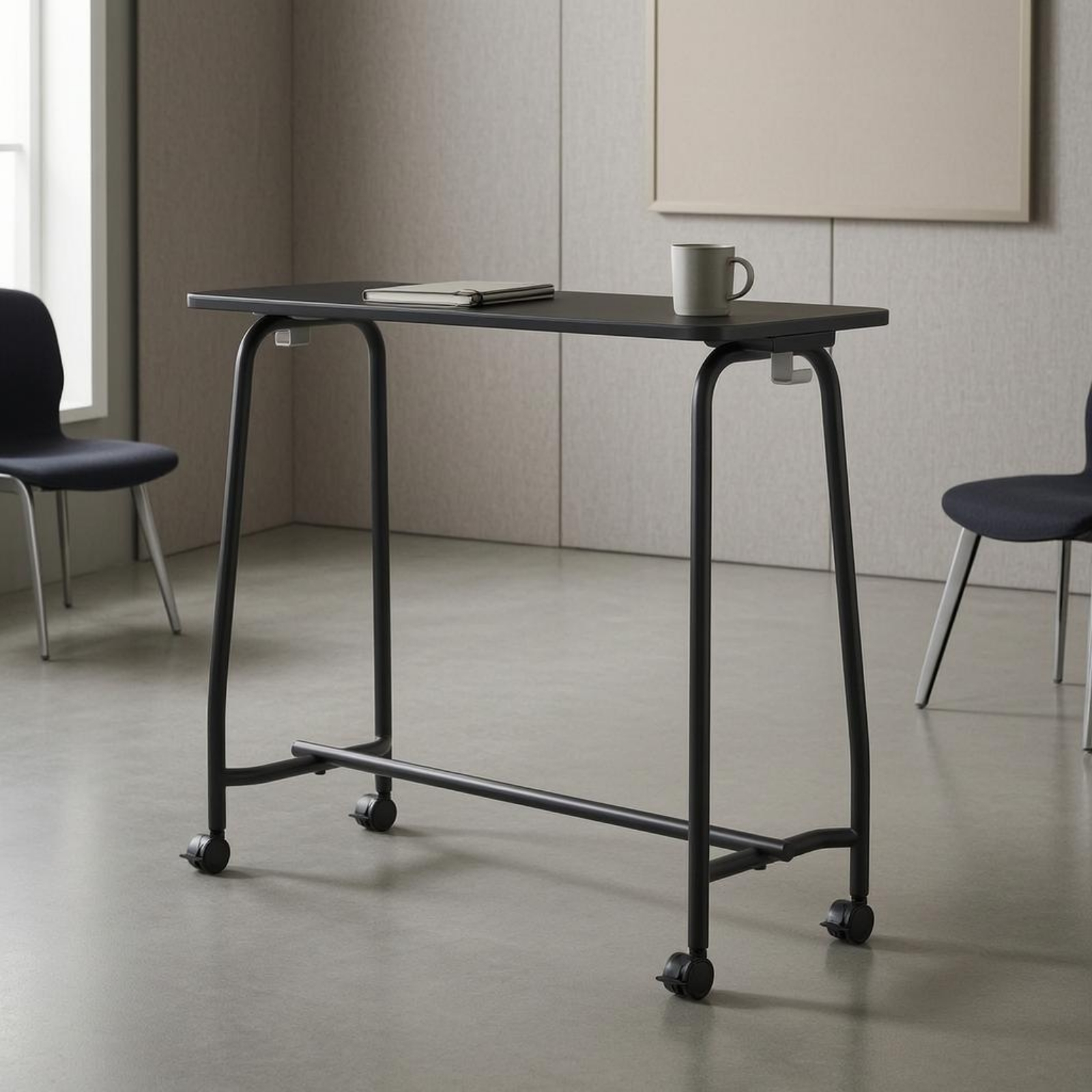 Office Furniture Desk - Mobile Training Desk Flat Tabletop Rectangular