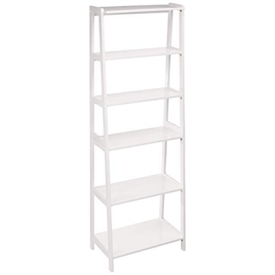 Bookshelf 5 Tier - 5-Tier Sturdy Rubberwood Ladder Bookshelf Freestanding