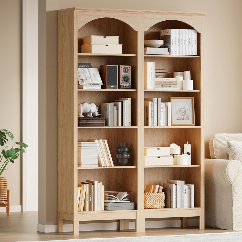 Bookshelf 5 Tier - 5-Tier Arched Wood Bookshelf, 71 Tall,