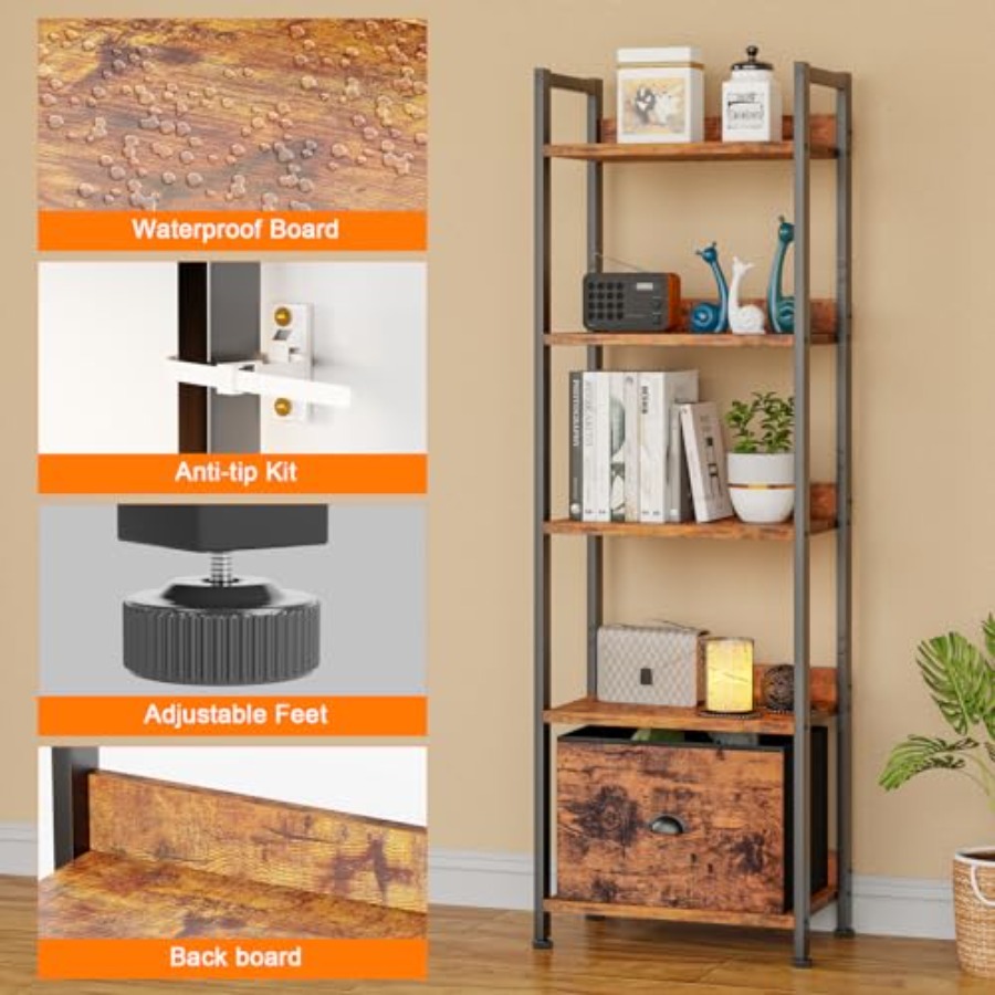5 Tier Bookshelf with Drawer,  - đánh giá và giá Bookshelf 5 Tier