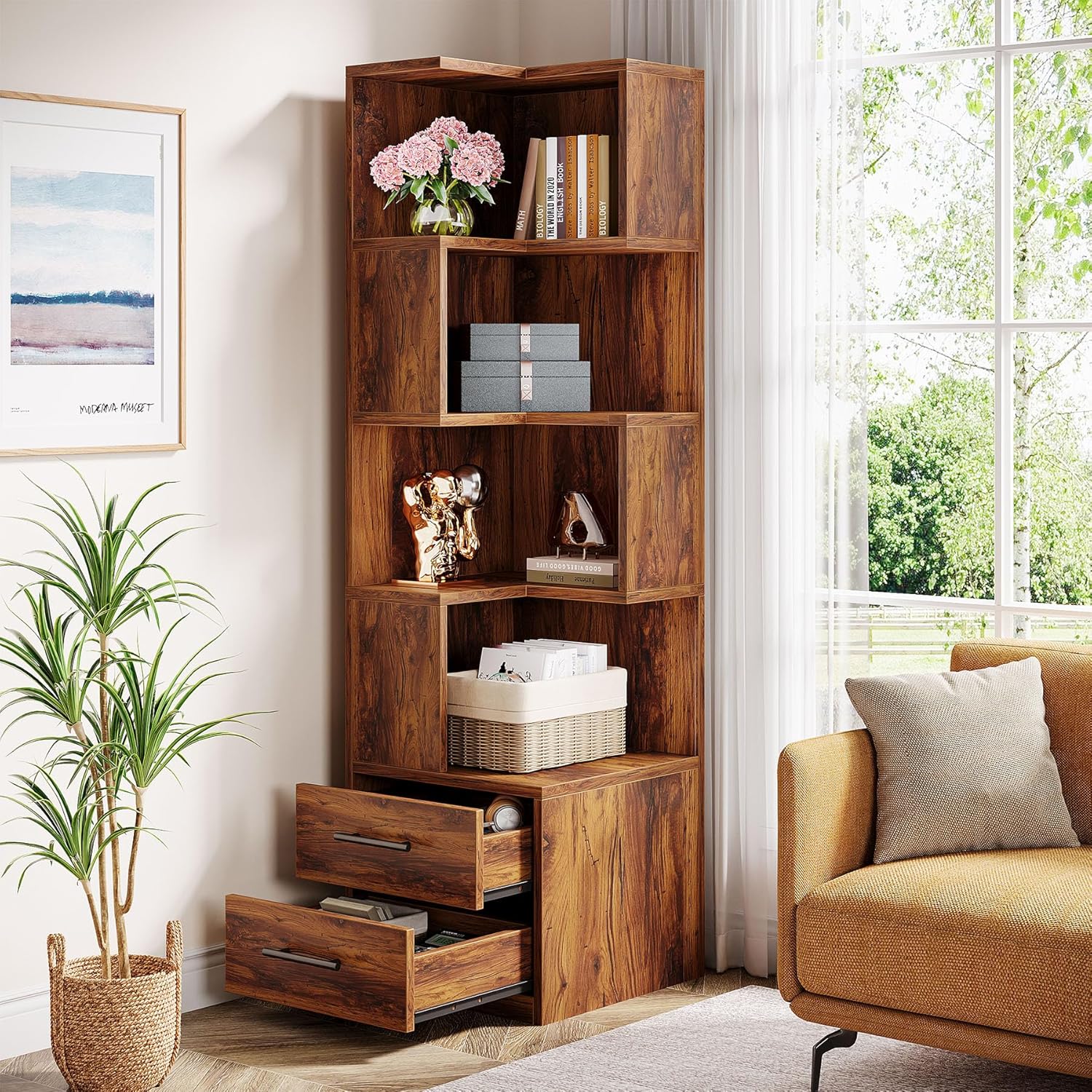 5-Tier Corner Bookshelf with 2 - đánh giá và giá Bookshelf 5 Tier