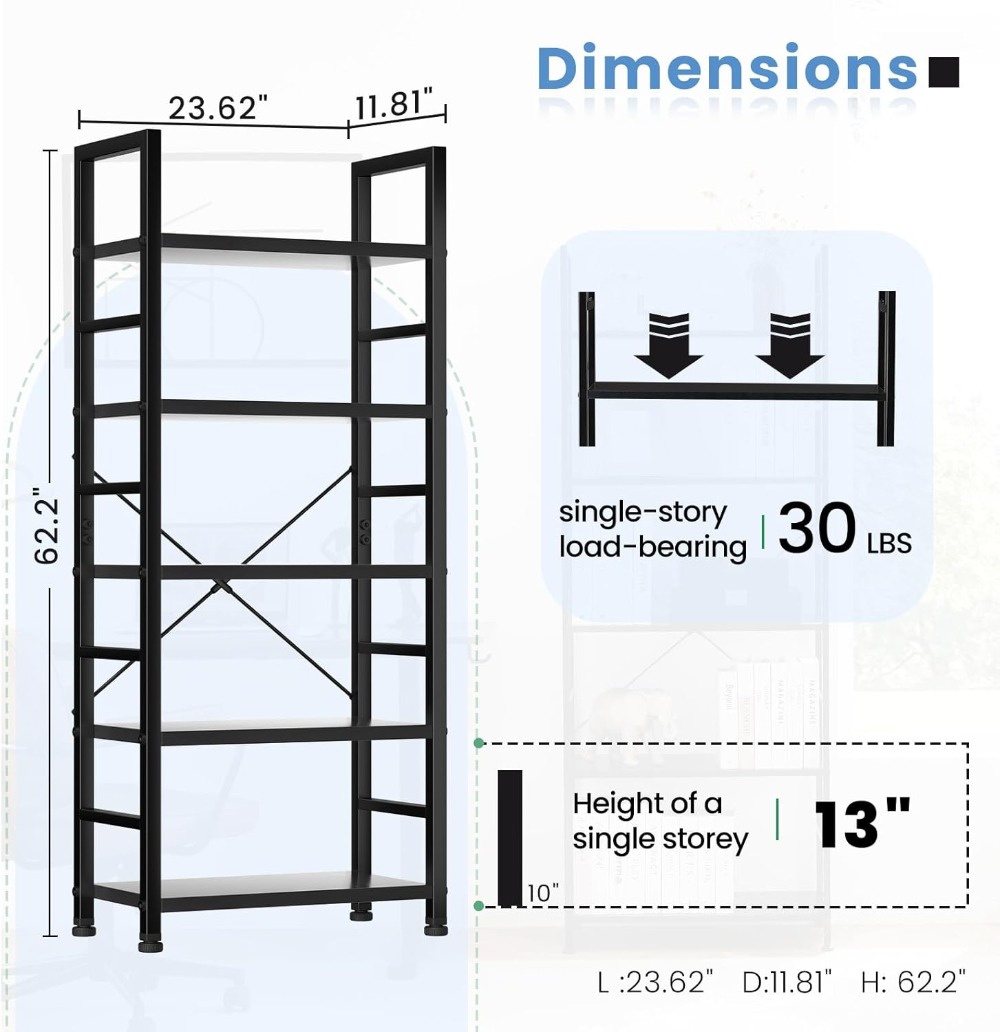 5-Tier Open Bookshelf, Tall Di - đánh giá và giá Bookshelf 5 Tier