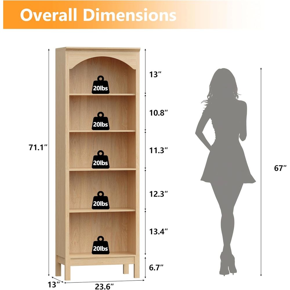 5-Tier Arched Wood Bookshelf,  - đánh giá và giá Bookshelf 5 Tier