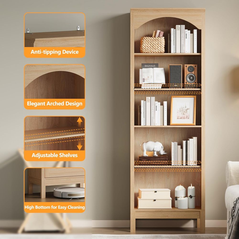5-Tier Arched Wood Bookshelf,  - đánh giá và giá Bookshelf 5 Tier