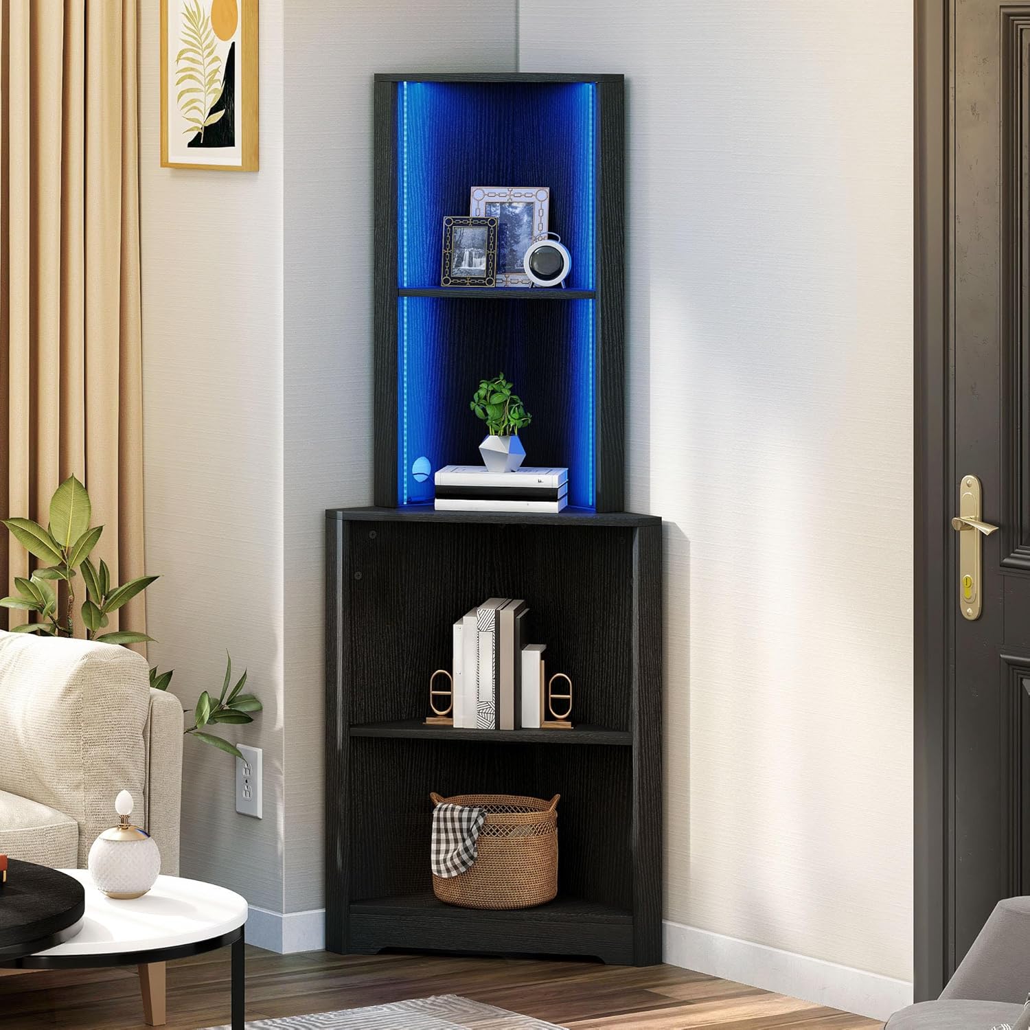 Corner Shelf Stand with Led Li - đánh giá và giá Bookshelf 5 Tier