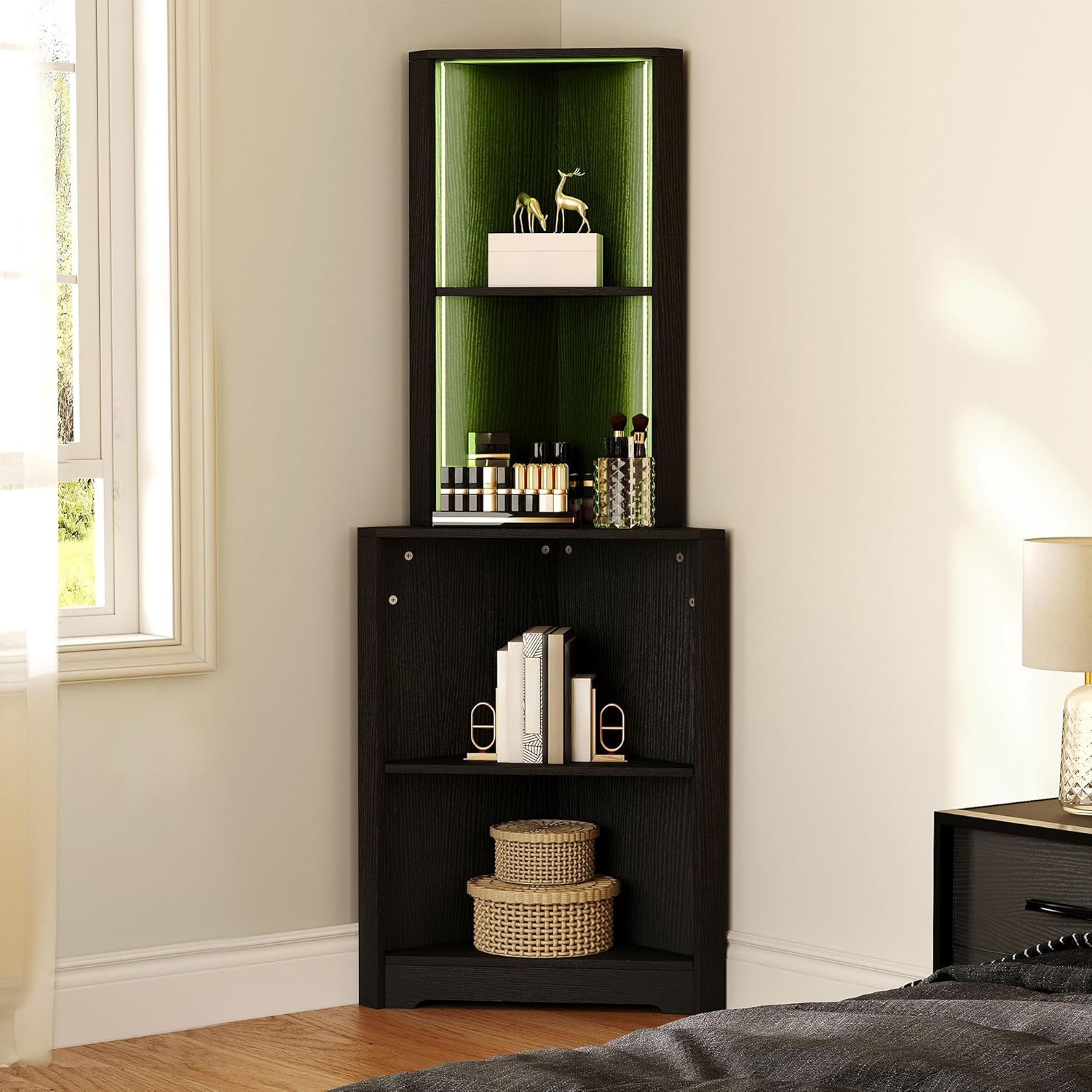 Corner Shelf Stand with Led Li - đánh giá và giá Bookshelf 5 Tier
