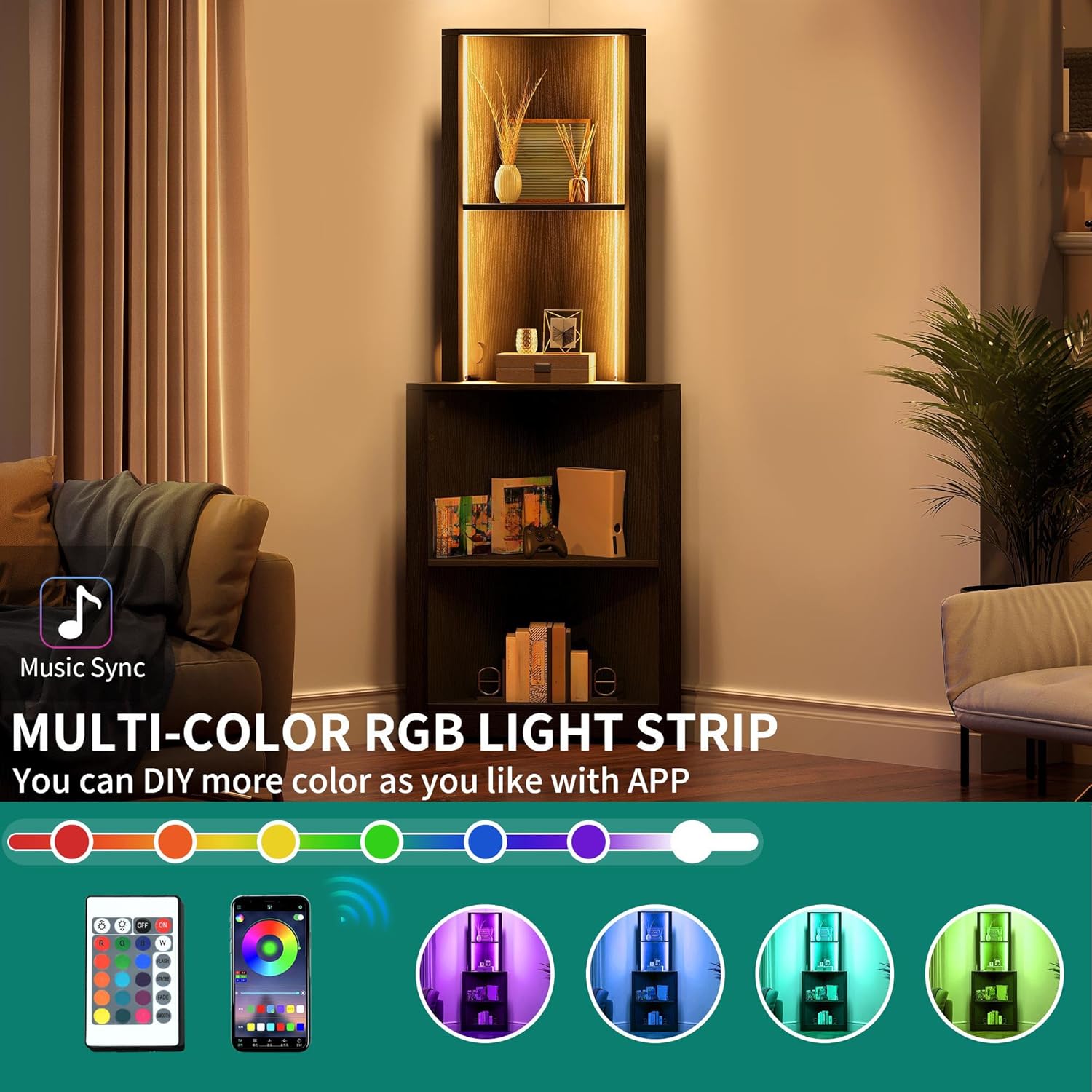 Corner Shelf Stand with Led Li - đánh giá và giá Bookshelf 5 Tier